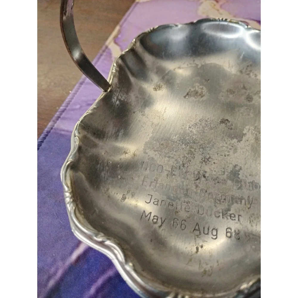 Rare! Vintage NCO-EM Wives Club silver Plate Basket Erlangen Germany 1968